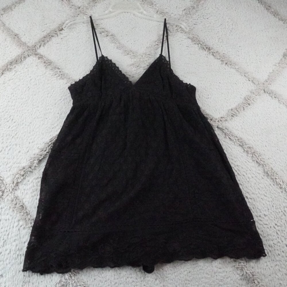 Zara Strappy Embroidered Mini Dress Womens Small Black Floral Black W/ Pockets